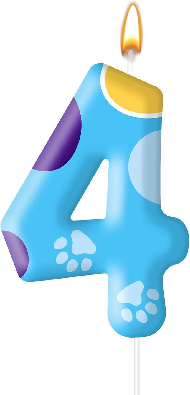 Blue Dog Paw Birthday Candles Cake Topper Numeral Birthday Candles for Boy Girl Dog Paw Decoration(Number 4)
