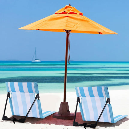 Foldable Poolside Chair Portable Beach Chair, Blue White, 2 Pcs