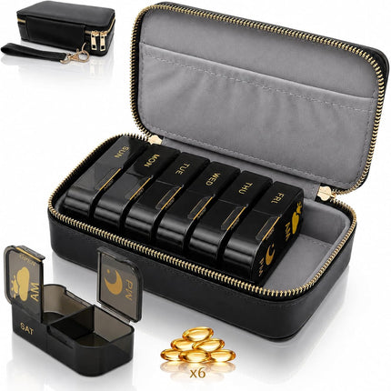 Weekly Pill Organizer 2 Times a Day with Bag, 7-Day AM PM Travel Pill Box