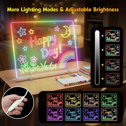 17'' Led Drawing Board for Kids - Flicker-Free LED Note Board, 10 Light Effects & 4 Light Intensities Drawing Tablet, Gifts for Girls Boys Aged 4-12, Doodle Glow Pad with Controller, 12 Markers