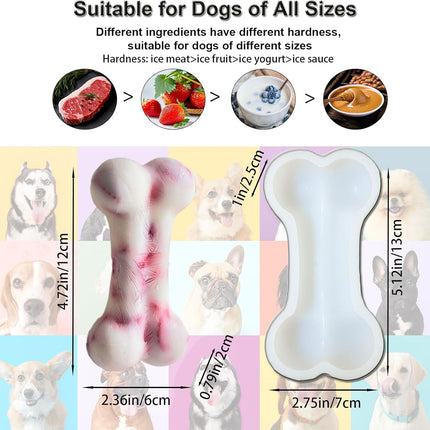 5IN Big Bone Dog Cat Treat Molds 2 Pack, DIY Flavors for Puppy. Food Safe Silicone for Oven. Large Ice Cube Mold for Pet Chew, Cooling. Pets Birthday Cake Baking. Fun Gift for Dog Lover