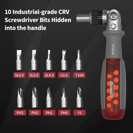 Ratcheting Screwdriver,Ratcheting Screwdriver Set, 10-In-1 Multi Bit Screwdriver