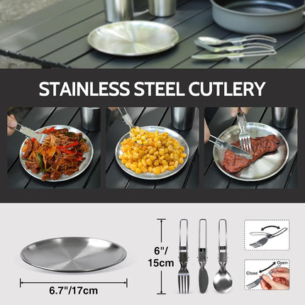 6/10/11/12/14/15/19 PCS Camping Cookware Mess Kit Camping Gear Campfire Utensils Lightweight Stackable Pot Pan Bowls Soup Spoon with Storage Bag for Camping, Backpacking, Outdoor Cooking
