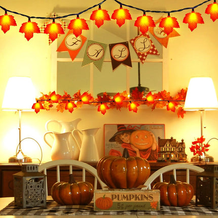 Fall Decor Maples Leaf String Lights, 8.5FT LED Maple Leaf Lights with 10 3D Maple Light, Plug in Fall Decorations for Indoor Outdoor Thanksgiving Christmas Halloween Harvest-Orange