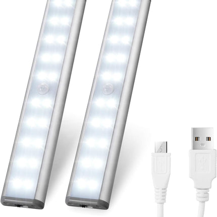 Motion Sensor Cabinet Lights,Usb Rechargeable 20 LED Portable Cordless Closet Lighting,Wireless under Counter Light Bar, Magnetic Removable Stick-On Anywhere for Wardrobe/Cupboard/Stairs (2 Pack)