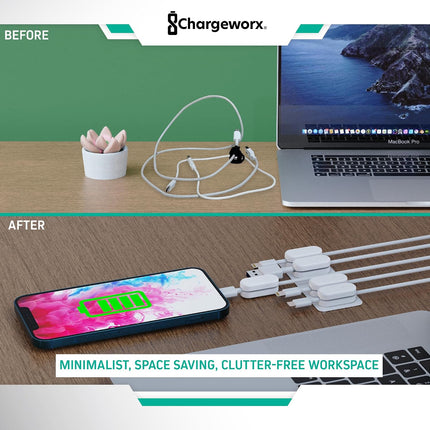 Magnetic Cable Holder Cable Management Multipurpose Desktop Cable Management System, 10-Pack, Great for USB-C, Lightning, Micro-Usb & Other Cables Sticks to Any Surface (White - 10 Pack)