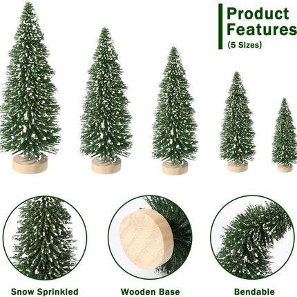 30PCS Artificial Mini Christmas Trees, Mini Pine Tree Sisal Trees with Wood Base Bottle Brush Trees for Christmas Table Top Decor Winter Crafts Ornaments
