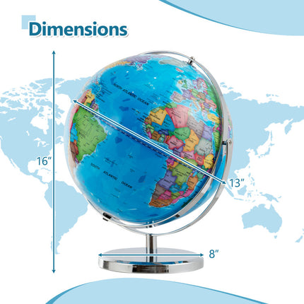 13 Inch Illuminated World Globe 720° Rotating Map with LED Light
