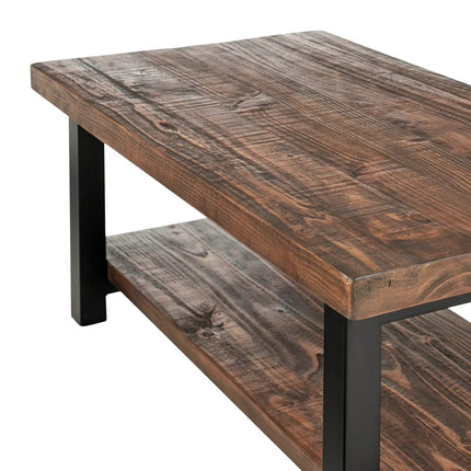Rundell Pomona Rustic Industrial Modern Vintage Metal and Solid Wood Coffee Table with Storage, Easy Assembly, Small Rectangle Coffee Table, 42 in X 24 in X 18 In