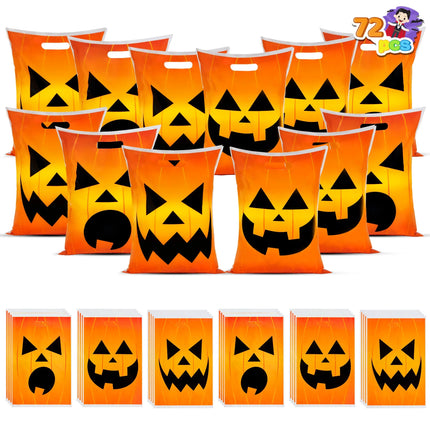 72 Pcs Halloween Trick or Treat Bags Large Halloween Treat Bags for Kids,Halloween Plastics Pumpkins Bags Orange Treat Bags Gift Bags