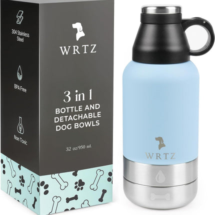 Portable Dog Water Bottle with 2 Removable Water Bowls for Dogs – Leak-Proof Portable Dog Water Bottle - Travel Accessories for Dogs - 32Oz - Blue