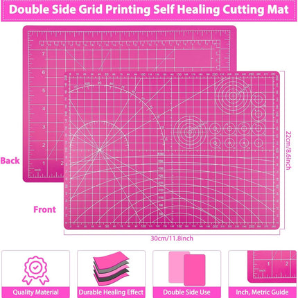 Rotary Cutter and Mat Set,  Self Healing Sewing Mats Shirt Cutter 45Mm Fabric Cutter Wheel with 2 Blades Rotary Cutting Mat for Crafts Fabric Quilting Hobby (9" X 12" (A4)