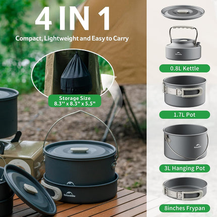 Camping Cookware Set Mess Kit for Backpacking Gear, Camp Cooking Set, Camping Pots and Pans Set for Outdoor Backpacking Camping Hiking Picnic