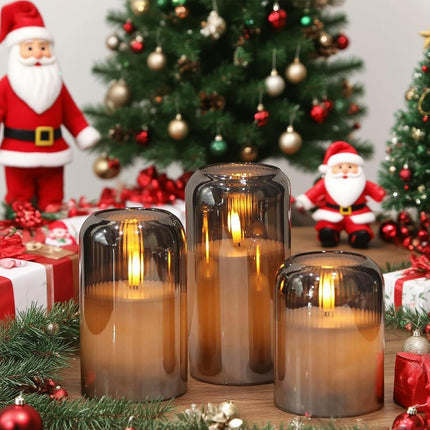Striped Glass Flameless Candles Battery Operated with Remote Timer