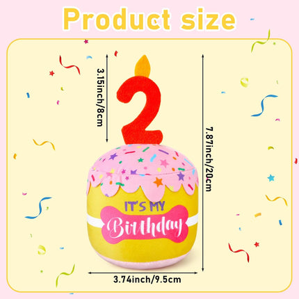 Dog Birthday Cake Toy Squeaky Plush Gift,2Nd,Pink and Yellow