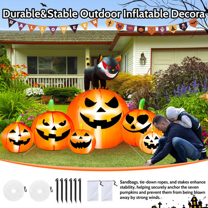 8.1Ft Halloween Inflatable Blow up Pumpkin Decoration,7 Glitter Pumpkins with Black Cat,Built-In LED Lights for Halloween Holiday,Yard,Garden,Lawn