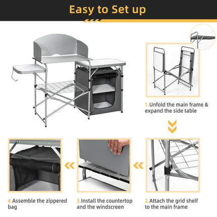 Outdoor BBQ Portable Grilling Table with Windscreen Bag