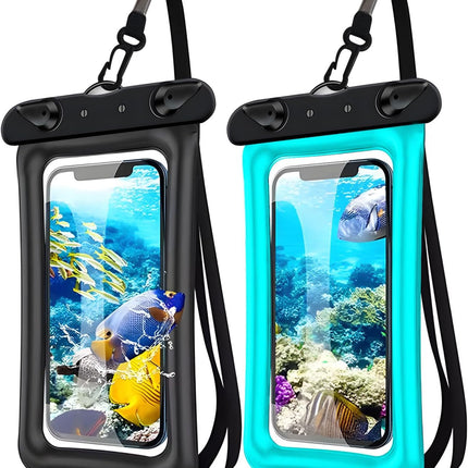 2 Pack Waterproof Floating Phone Pouch IPX8 Floatable Waterproof Phone Case with Lanyard Strap Universal Dry Bags Underwater Case Wallet for Iphone 17/Air16 15 14 13 12 Samsung,Up to 7.2" for Swimming
