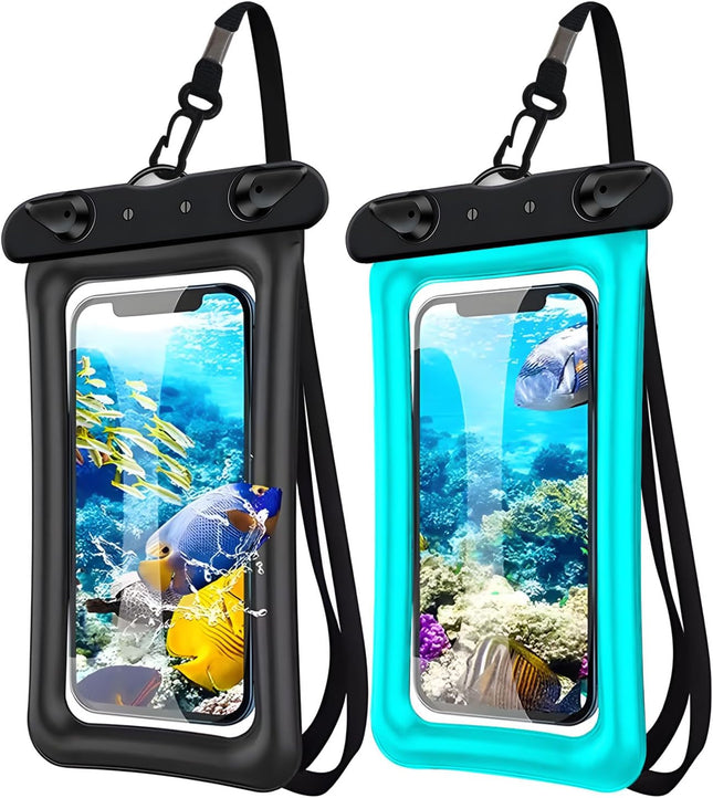 2 Pack Waterproof Floating Phone Pouch IPX8 Floatable Waterproof Phone Case with Lanyard Strap Universal Dry Bags Underwater Case Wallet for Iphone 17/Air16 15 14 13 12 Samsung,Up to 7.2" for Swimming