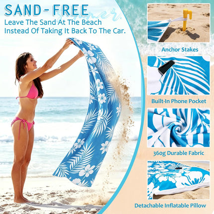 79"×35" Beach Blanket Waterproof Sandproof with Inflatable Pillow