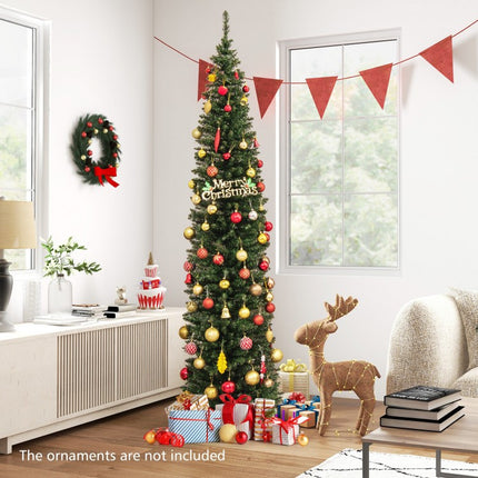 5/6/7/8/9 Feet Pre-Lit Pencil Artificial Christmas Tree with 150/180/200//300/400 Warm White LED Lights
