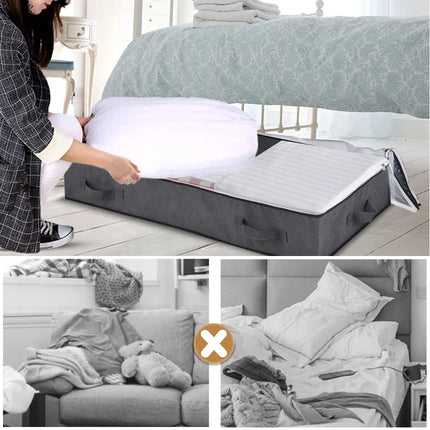 under Bed Storage Bags with Zips, 90L Underbed Storage Containers, Foldable Clothes Storage Organizers for Duvets, Comforters, Bedding, Blankets, Quilts, 4 Pack Gray