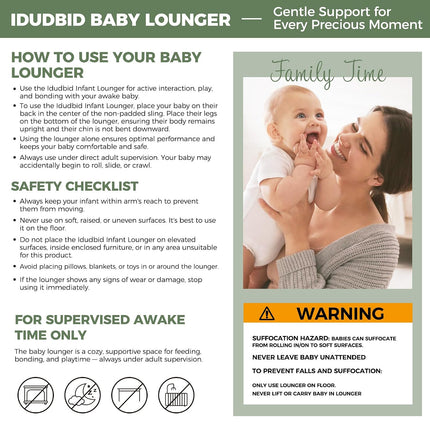 Infant Support Cushion & Baby Support Cushion for Newborn 0-24 Months, Breathable Cotton Pad, Supervised Use, Portable Infant Essentials for Travel and Home, Green (Cover Included