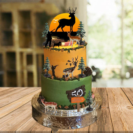 13PCS Deer Hunter Cake Decoration Set - Green Camo Hunting Birthday Decorations for Camo Camping Hunting Birthday Baby Shower Party Supplies