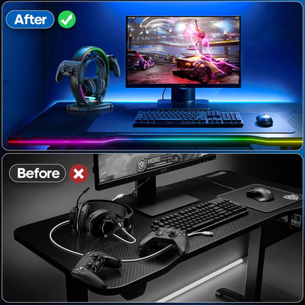 Headphone Stand, Controller Holder, RGB Gaming Headphone Stand with Cable Organizer for Desktop Organizers