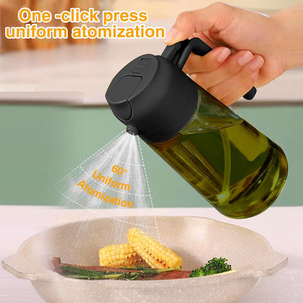 Oil Sprayer for Cooking, 2 in 1 Olive Oil Dispenser Bottle for Kitchen, 16Oz/470Ml Premium Glass Bottle for Air Fryer, Salad, Frying, Bbq,Black