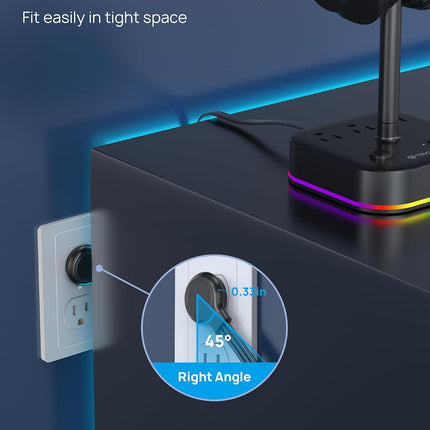 Headphone Stand with USB C, Desk Gaming Headset Holder with 3 AC Outlets, 2 USB-A and 1 USB-C, Headset Stand with 5 RGB Light Modes, for Gaming Desk Accessories Gamer Boyfriend Gifts