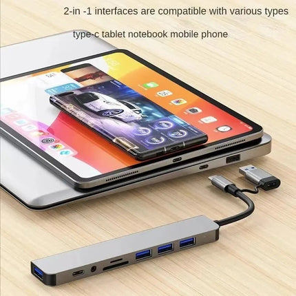 8 in 2 USB C Hub USB 3.0 SD TF Card Reader Audio Adapter Dock for Laptop Mac