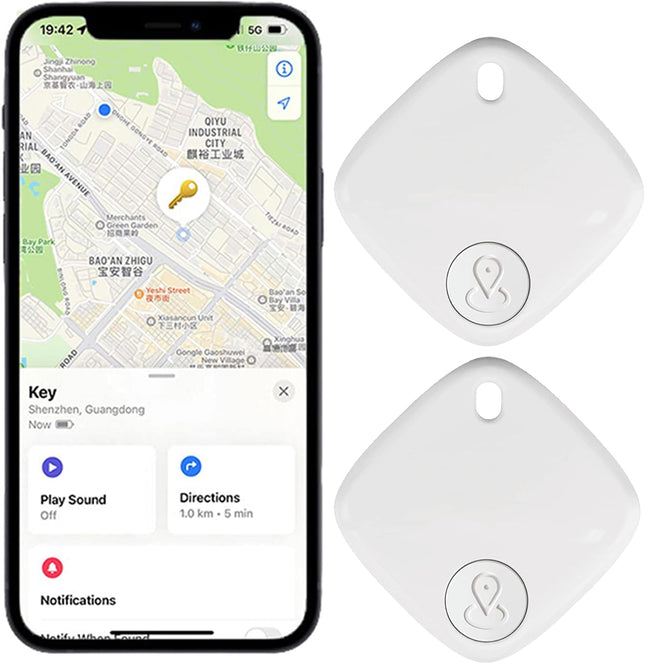 Bluetooth Tracker and Item Locator: Key Finder, Smart Tag Item Finder Works with Apple Find My(Only Ios Compatible),1 Year Replaceable Battery, Smart Tracker for Keys Bags Wallets Pet (White-2Pack)