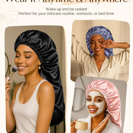 Adjustable Satin Sleep Bonnet, Double Layer Extra Long Hair Bonnet