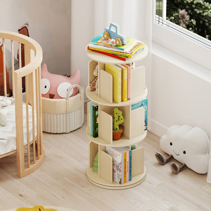 3-Tier Rotating Bookshelf with Dividers and Anti-Falling Baffles