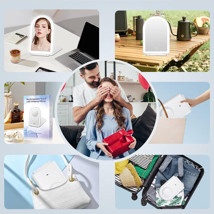 Rechargeable Travel Makeup Mirror with Lights Small 10X Magnify