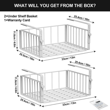 2Pack under Shelf Basket Storage,Adjustable Hanging,White
