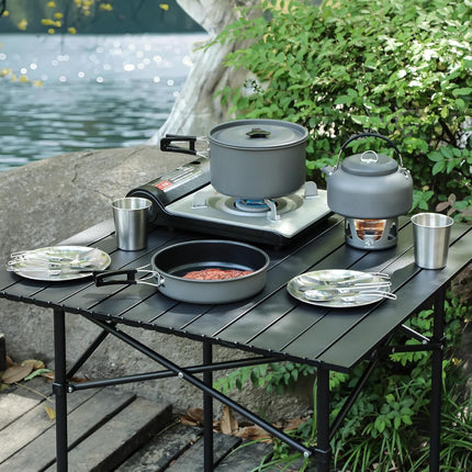 6/10/11/12/14/15/19 PCS Camping Cookware Mess Kit Camping Gear Campfire Utensils Lightweight Stackable Pot Pan Bowls Soup Spoon with Storage Bag for Camping, Backpacking, Outdoor Cooking