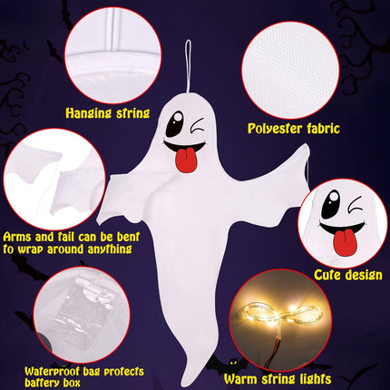 2PCS  Halloween Ghost Lighted Hanging Decoration Outdoor Decor - Hallowmas Tree Hugger Friendly Spooky Party Supplies (Batteries Not Included)