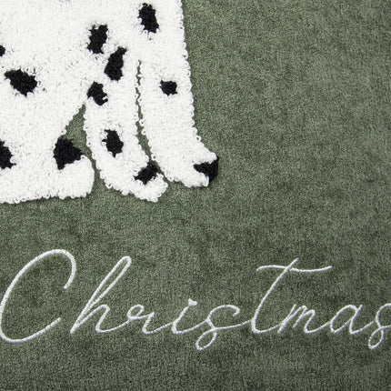 Cute Spotted Dog Christmas Pillow Covers 18X18, Embroidered Christmas Throw Pillow Covers Christmas Decorations Holiday Pillows for Home Couch, Green White/Black Velvet Cushion