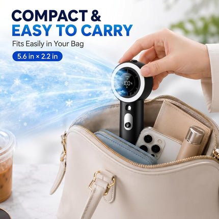 Portable Fan with Mist, Handheld Fan with 1-199 Speed, Ac-Level Ice Cooling Personal Fan, 26000 RPM Powerful Turbo Fan, 40Ml Water Tank & 5000Mah Battery Mini Fan for Travel, Makeup, Camping, Outdoors