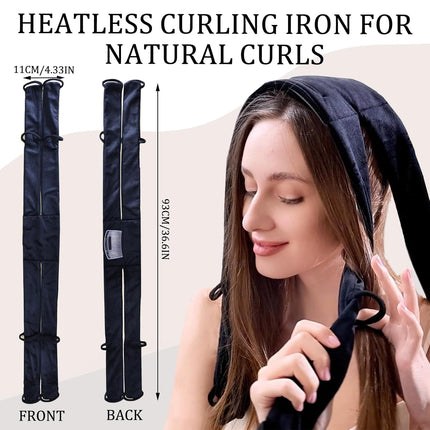 Overnight Heatless Curls,No Heat Hair Curlers to Sleep In, Soft Heatless Curling Ribbon Set with Clip Hair Rollers for Blowout Look Long Hair(Black)