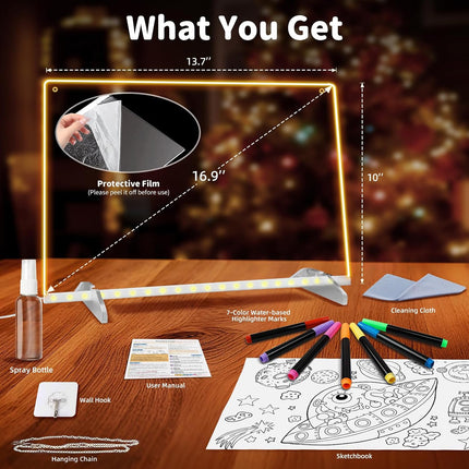 16" Led Drawing Board for Kids with 13 Light Effects