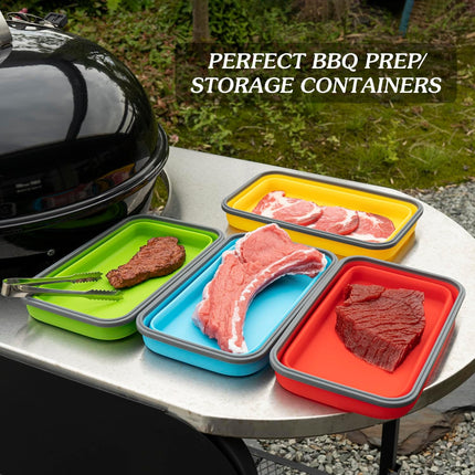 Extra Large Collapsible Food Storage Containers with Lid & Air Vent, 81 Oz, 4 Pack, XXL Collapsible Marinade Container BBQ Prep Foldable Silicone Containers, Microwave Freezer Dishwasher Safe