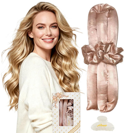 Sparkling Satin Heatless Hair Curler, Heatless Curling Rod Headband, No Heat Curling Rod Hair Roller for Women and Girls to Sleep In, Pink