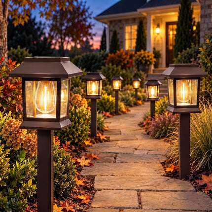 Solar Outdoor Lights, 12 Pack Solar Pathway Lights Waterproof, Landscape Lighting for Path Walkway Lawn Garden Yard outside Décor, Brown