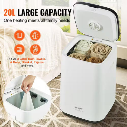 Towel Warmer Bucket 20 L, 24H Delay Timer, 20/40/60 Min Auto Shut Off, Child Lock, Towel Warmer, White Electricplug-Ln
