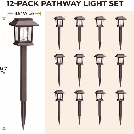Solar Outdoor Lights, 12 Pack Solar Pathway Lights Waterproof, Landscape Lighting for Path Walkway Lawn Garden Yard outside Décor, Brown
