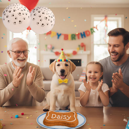 Dog Birthday Cake Kit - Bake Birthday Cakes for Dogs - Dog Party Supplies Set with - Large Cake Mold, 3 Vet-Backed Cake Recipes, 2 Drawing Pens, 10 Balloons, Birthday Hat & Bow