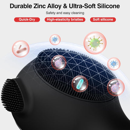 Electric Face Scrubber Exfoliator, Rechargeable Silicone Facial Cleansing Brush with Heat Massage Tip, Vibrating Face Scrubber for Deep Cleaning, Waterproof Face Brush for Men and Women (Deep Black)